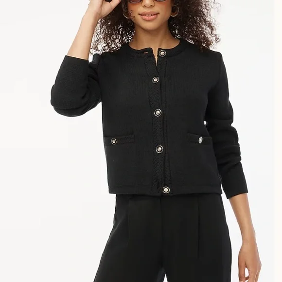 J. Crew Women's Cotton Lady Jacket Medium Sweater Cardigan Black NEW. 151 - Picture 1 of 5